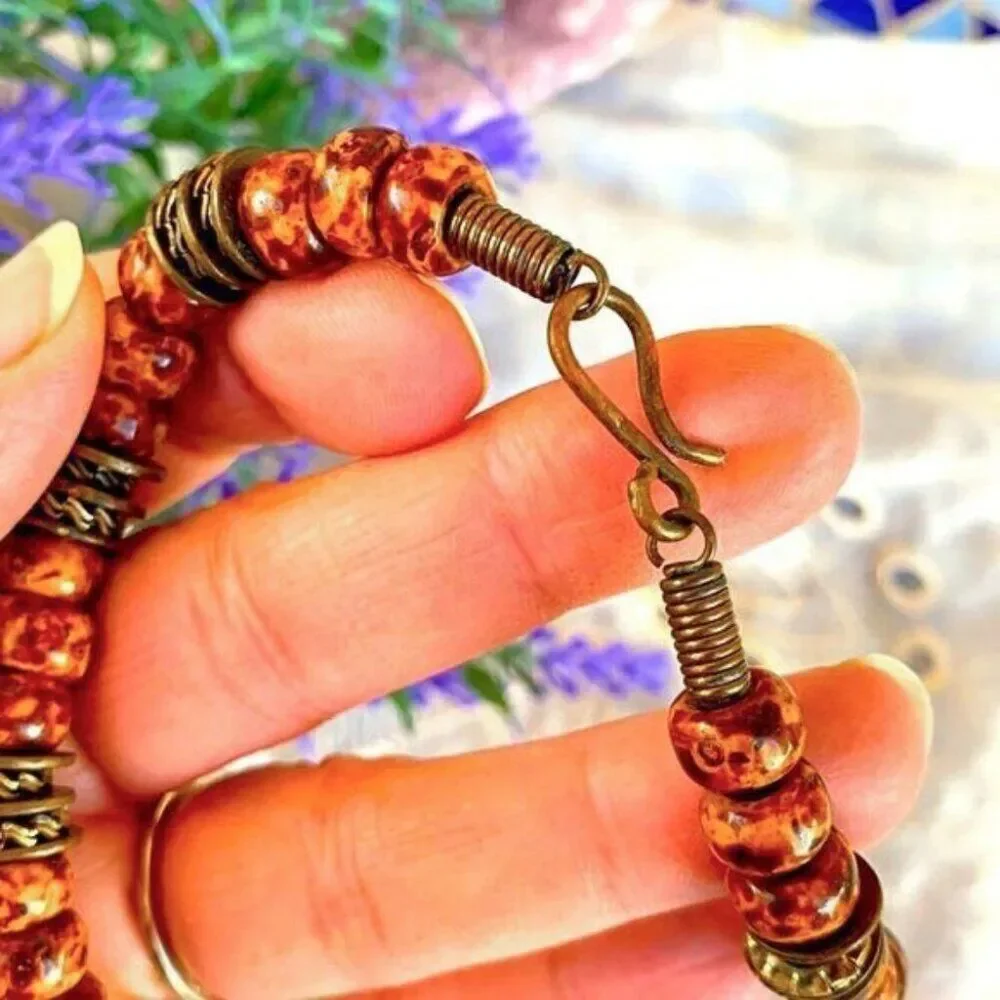 GORGEOUS VTG Solid Brass & Ceramic Bead Necklace